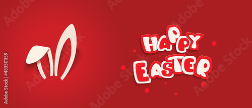 Easter Bunny card in paper cut style with text for seasonal Easter holidays greetings and invitations cards