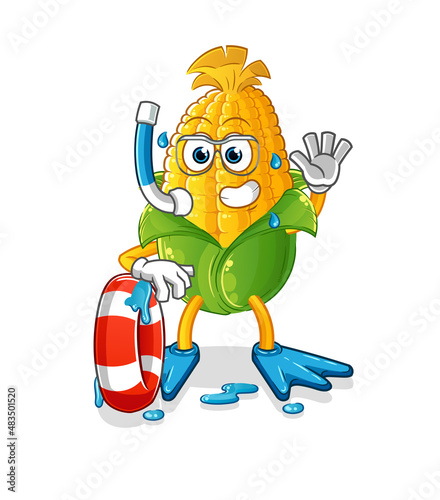 corn swimmer with buoy mascot. cartoon vector