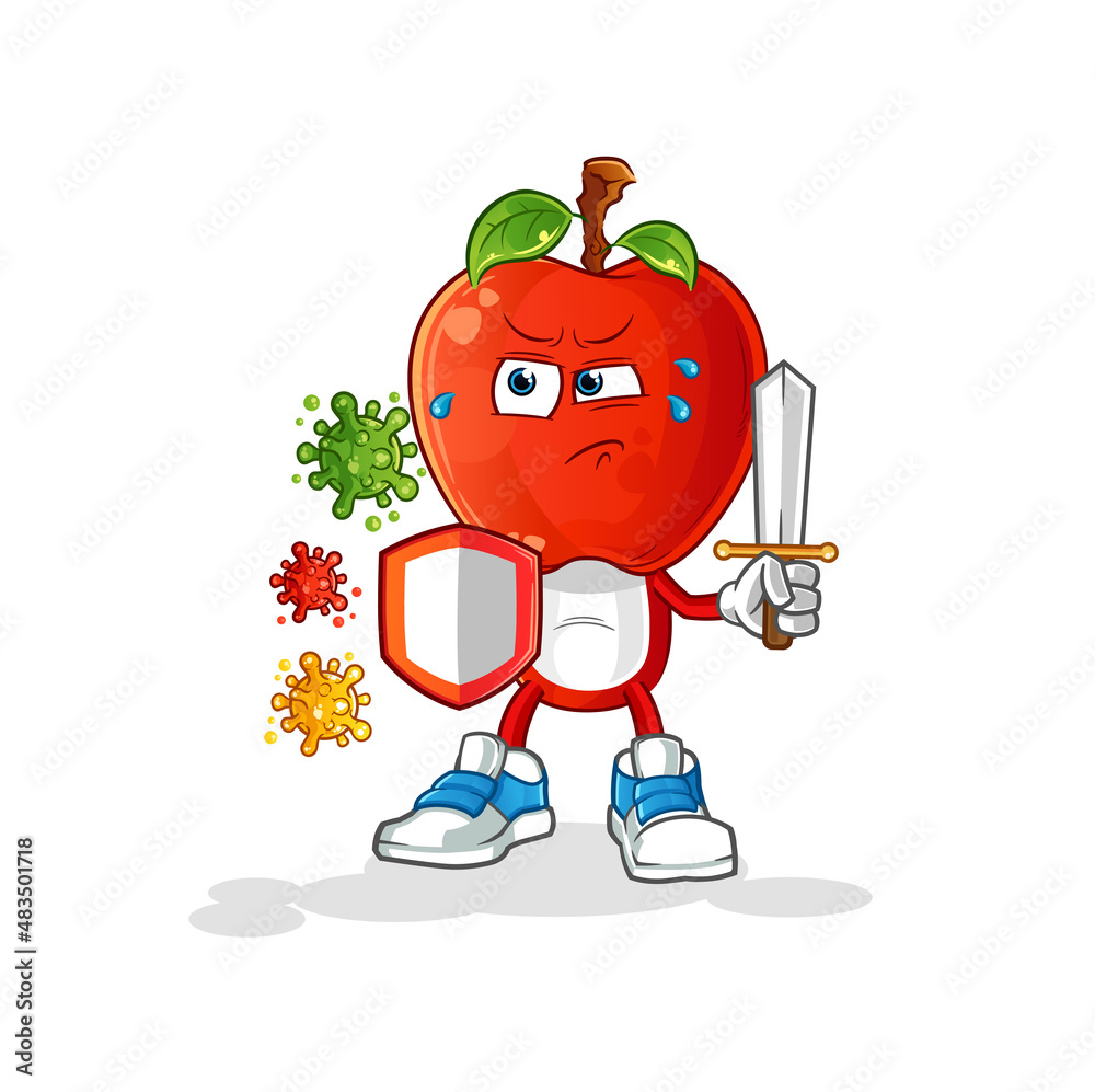apple head cartoon against viruses. cartoon mascot vector