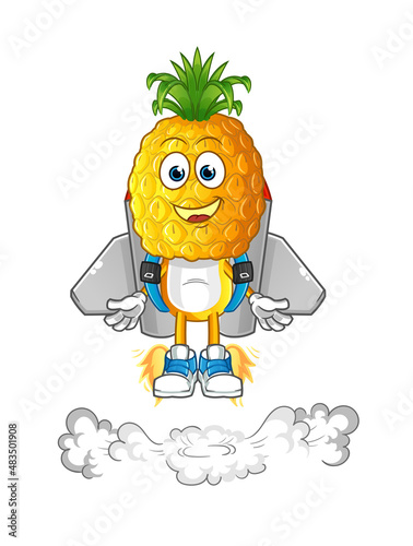 pineapple head cartoon with jetpack mascot. cartoon vector