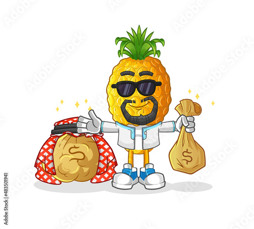 pineapple head cartoon rich arabian mascot. cartoon vector