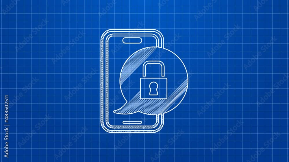 White line Smartphone with closed padlock icon isolated on blue background. Phone with lock. Mobile security, safety, protection concept. 4K Video motion graphic animation White line Smartphone with closed padlock icon isolated on blue background. Phone with lock. Mobile security, safety, protection concept. 4K Video motion graphic animation