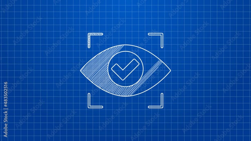 White line Eye scan icon isolated on blue background. Scanning eye ...