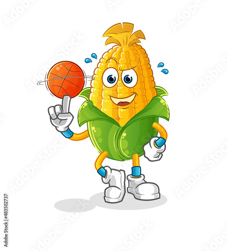 corn playing basket ball mascot. cartoon vector
