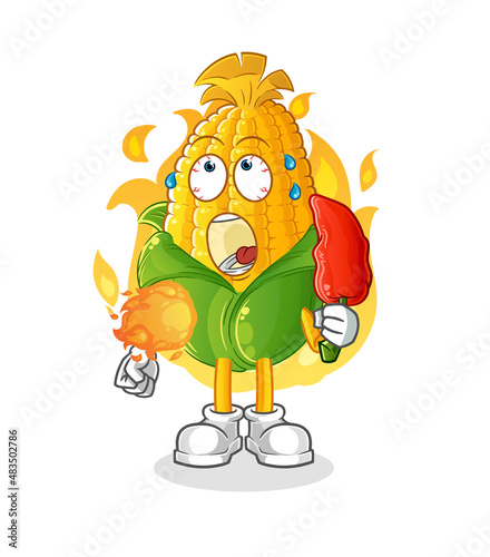 corn eat hot chilie mascot. cartoon vector