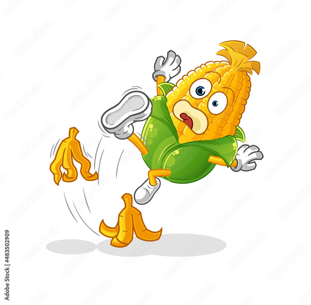 Obraz premium corn slipped on banana. cartoon mascot vector