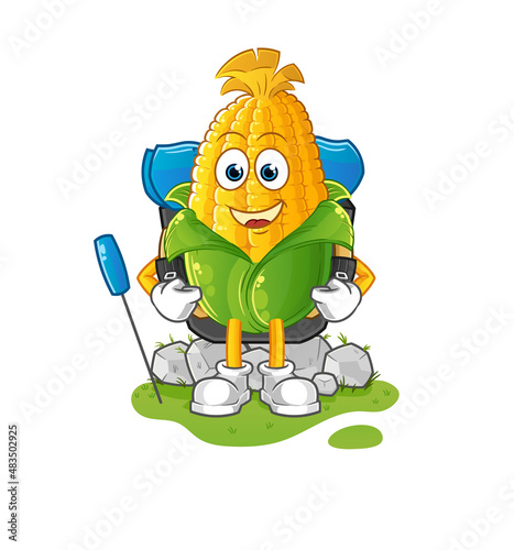 corn go camping mascot. cartoon vector