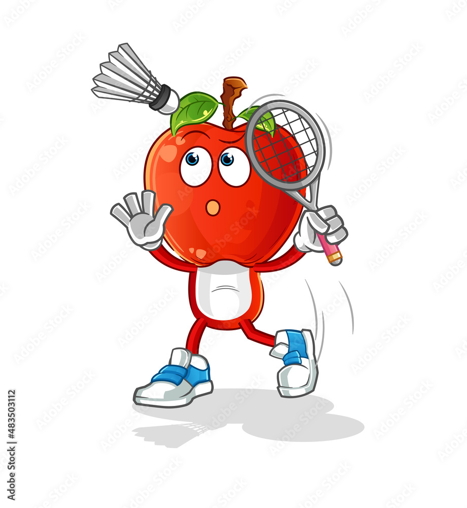 Obraz premium apple head cartoon smash at badminton. cartoon mascot vector