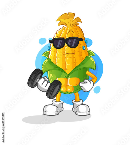 corn lifting dumbbell vector. cartoon character