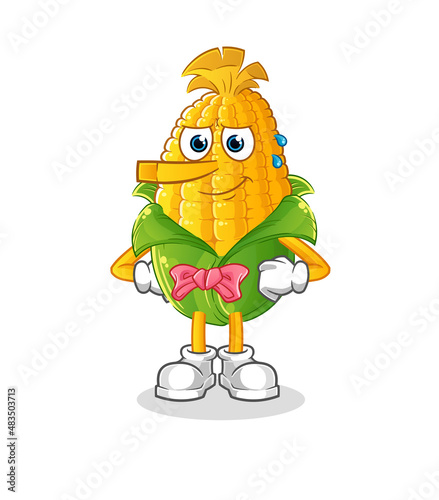 corn lie like Pinocchio character. cartoon mascot vector