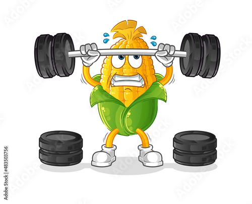 corn lifting the barbell character. cartoon mascot vector