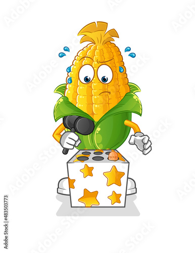 corn play whack a mole mascot. cartoon vector