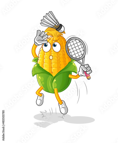 corn smash at badminton cartoon. cartoon mascot vector