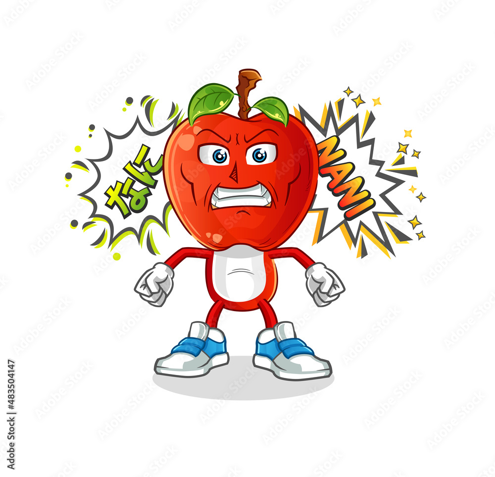apple head cartoon anime angry vector. cartoon character Stock Vector ...