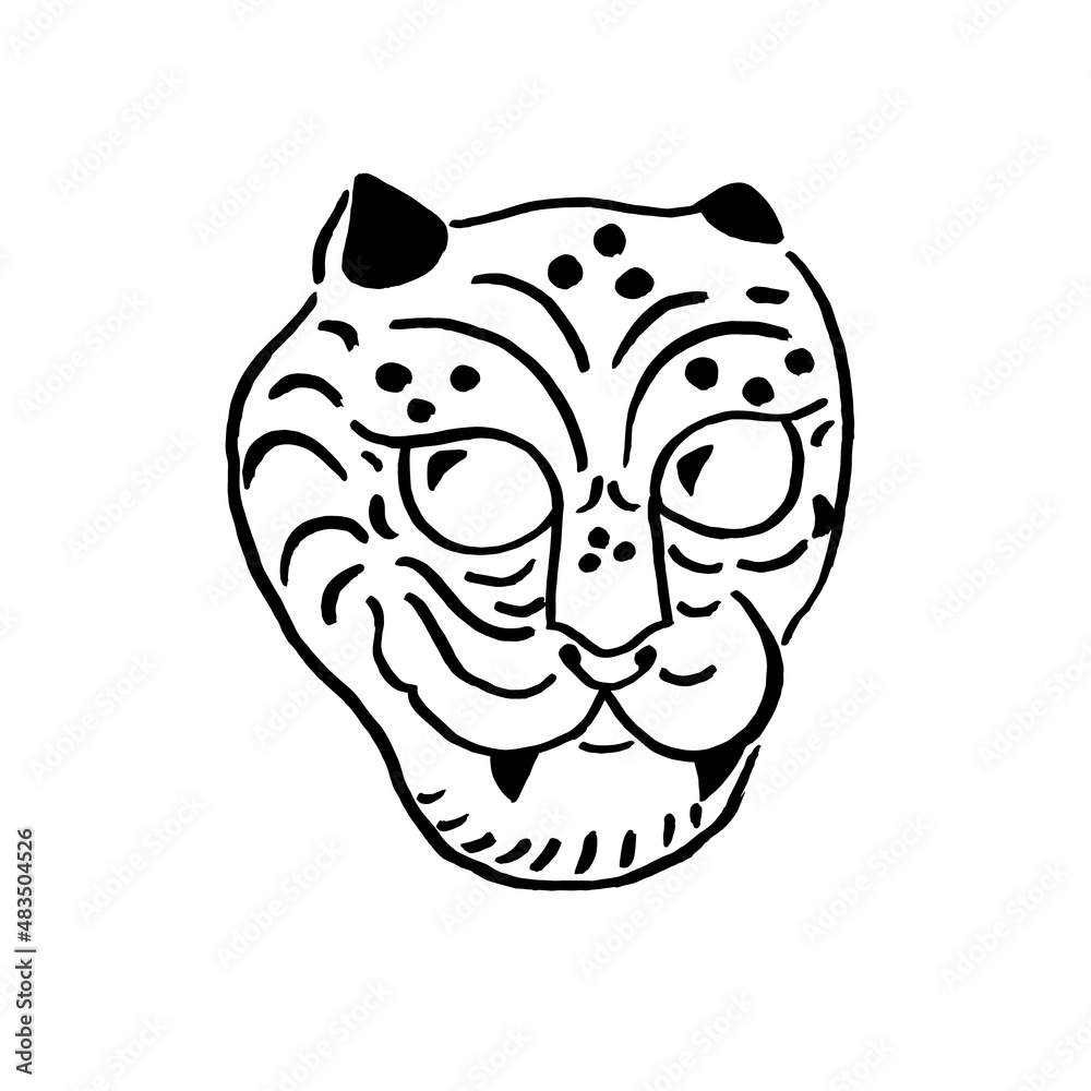 Vector image of a tiger head. Mascot, symbol of the year, 2022. Chinese New Year, Asia, East. Black on white. Vector image of a tiger head. Mascot, symbol of the year, 2022. Chinese New Year, Asia, East. Black on white.