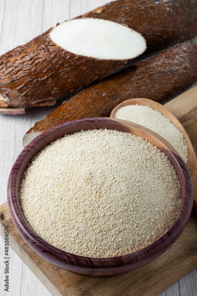 Cassava flour in the bowl. Cassava flour in the bowl.