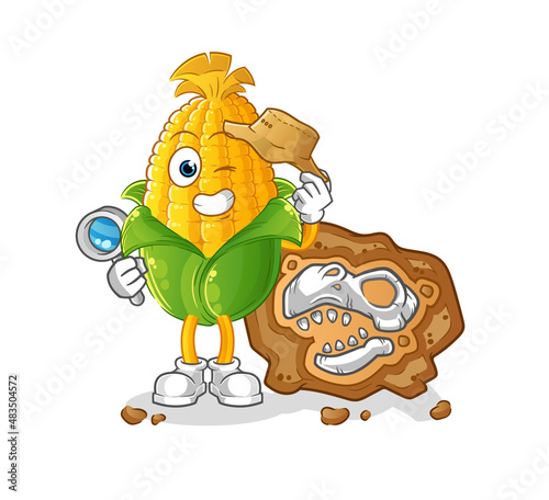 corn archaeologists with fossils mascot. cartoon vector