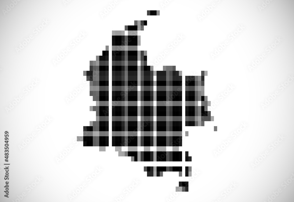 Pixel map of Colombia. The dotted map is on white background. Vector illustration