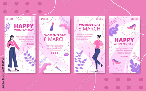 Women's Day Stories Template Flat Illustration Editable of Square Background Suitable for Social Media, Greeting Card and Web Internet Ads