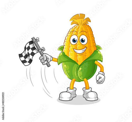 corn hold finish flag. cartoon mascot vector