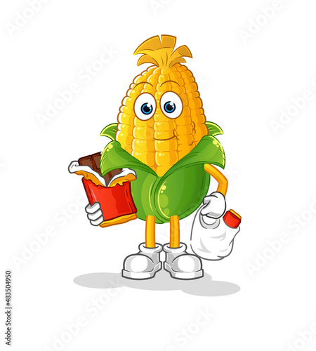 corn eat chocolate mascot. cartoon vector