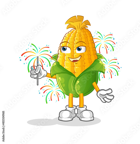 corn with fireworks mascot. cartoon vector