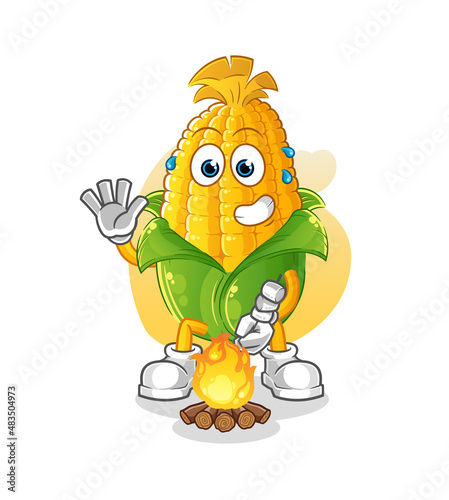 corn roasting marshmallows. cartoon mascot vector