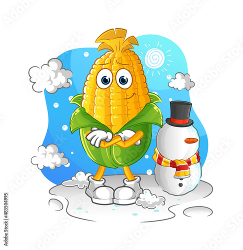 corn in cold winter character. cartoon mascot vector