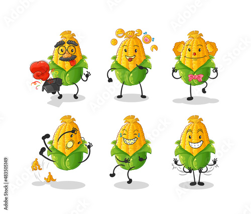 corn comedy set character. cartoon mascot vector
