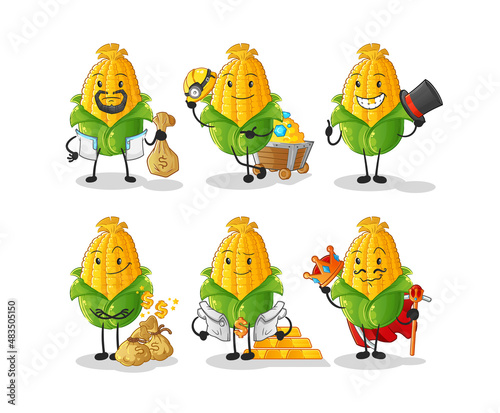 corn rich group character. cartoon mascot vector