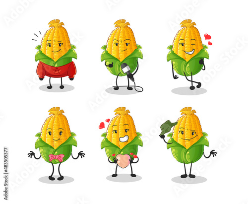 corn korean culture group character. mascot vector