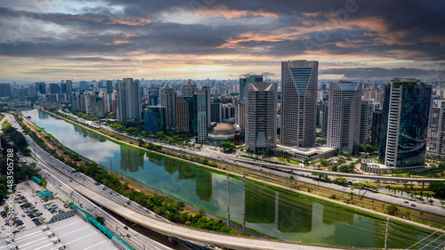 Wallpaper Mural Estaiada's bridge aerial view in Marginal Pinheiros, São Paulo, Brazil. Business center. Financial Center. Famous cable stayed (Ponte Estaiada) bridge Torontodigital.ca