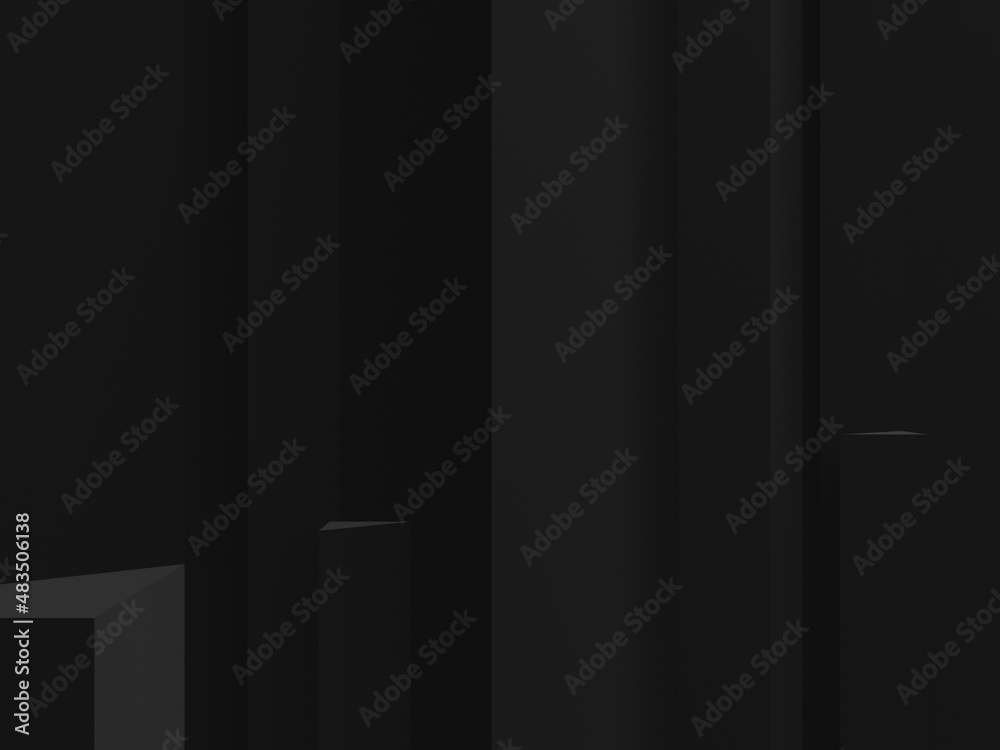 3D rendered abstract black geometric background.