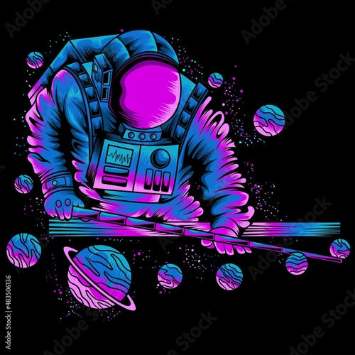 astronaut playing billiards in space
