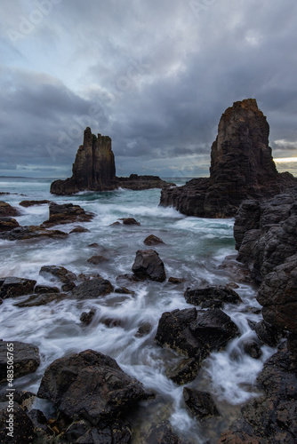 Cloudy dawn view at Cathedral Rocks, Kiama, Australia.