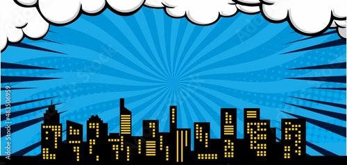 Comic background with city silhouette