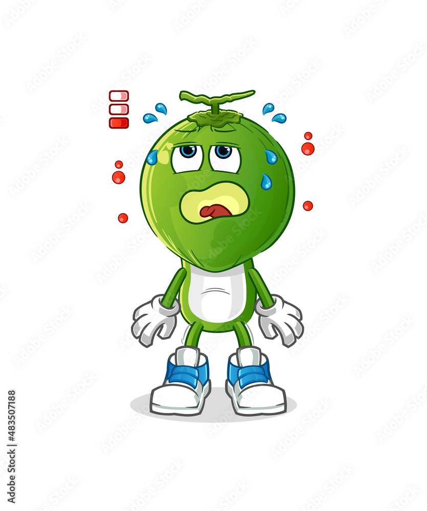 green coconut head cartoon low battery mascot. cartoon vector green coconut head cartoon low battery mascot. cartoon vector