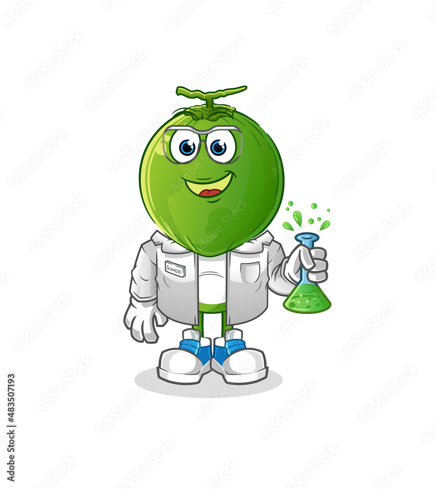 green coconut head cartoon scientist character. cartoon mascot vector green coconut head cartoon scientist character. cartoon mascot vector