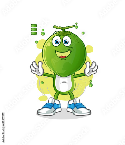 green coconut head cartoon full battery character. cartoon mascot vector