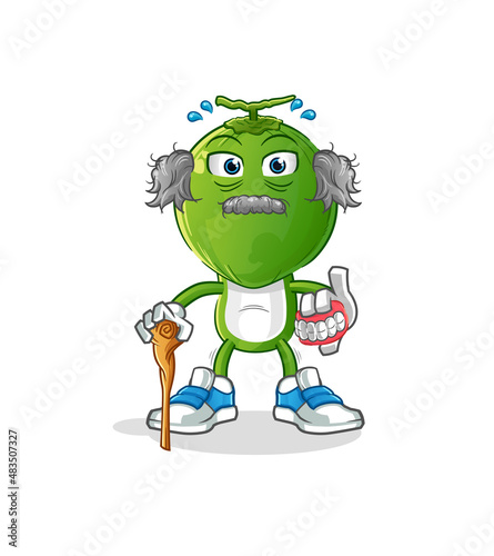 green coconut head cartoon white haired old man. character vector