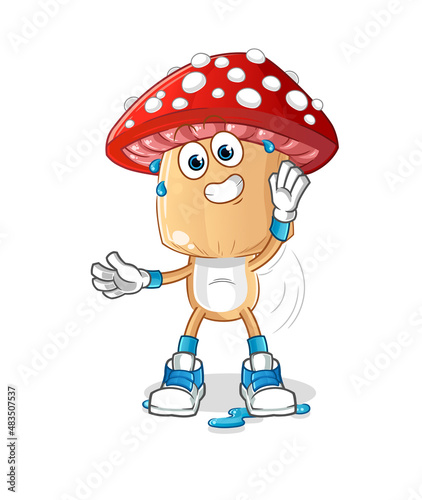 red mushroom head cartoon stretching character. cartoon mascot vector