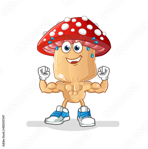 red mushroom head cartoon muscular. cartoon mascot vector