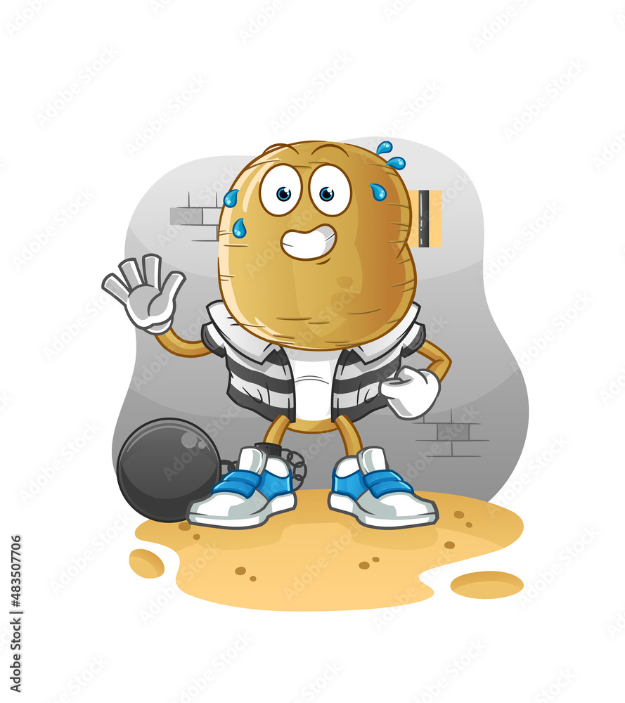 potato head cartoon criminal in jail. cartoon character