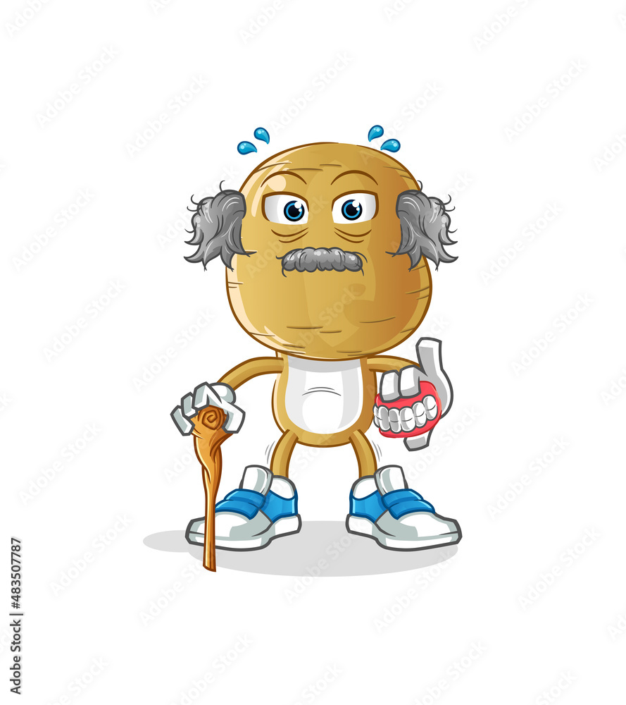 potato head cartoon white haired old man. character vector
