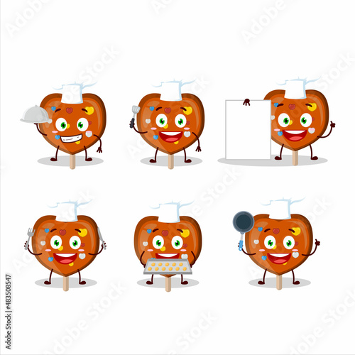 Cartoon character of orange lolipop love with various chef emoticons