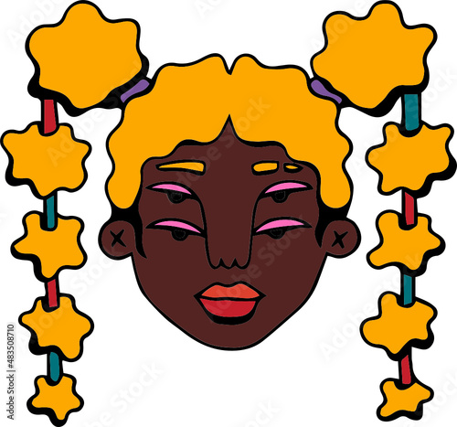 Face portrait of queer person with pigtails