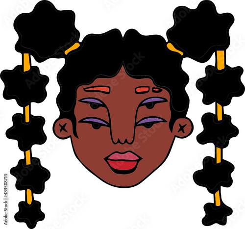 Face portrait of queer person with pigtails