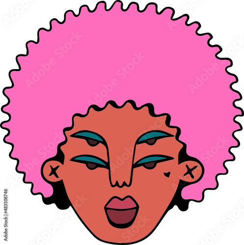 Face portrait of queer person with afro hair