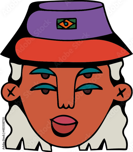 Face portrait of queer person wearing bucket hat