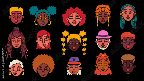 Face portraits of queer group of people